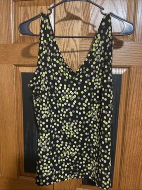 Talbots Black V-Neck Tank with Lime Green and Cream Polka Dots
